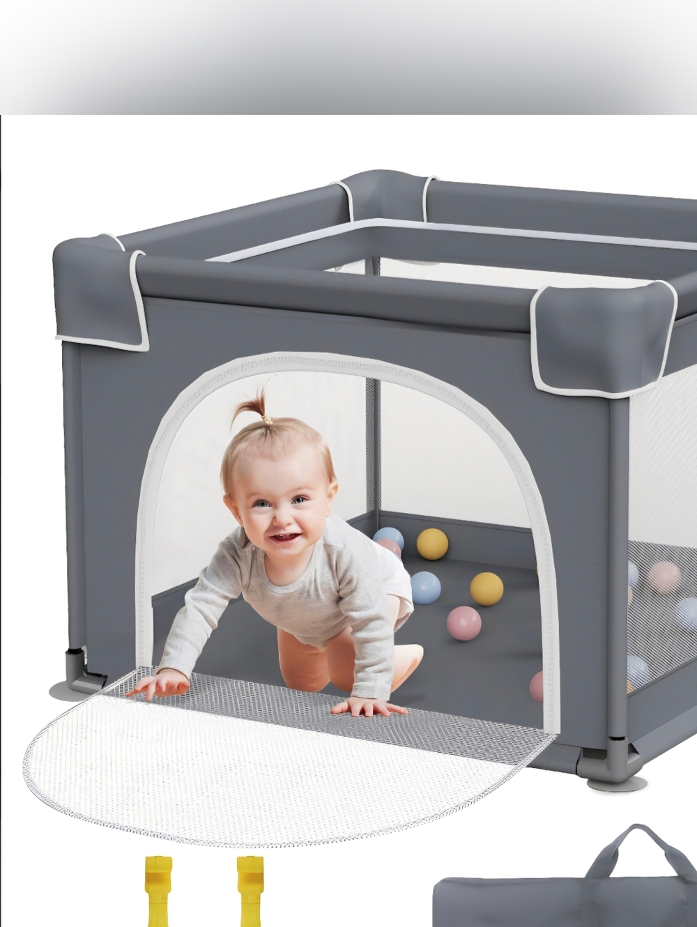 SOLD ‼️‼️‼️‼️‼️Grey Portable Baby Playpen with Mesh Panels